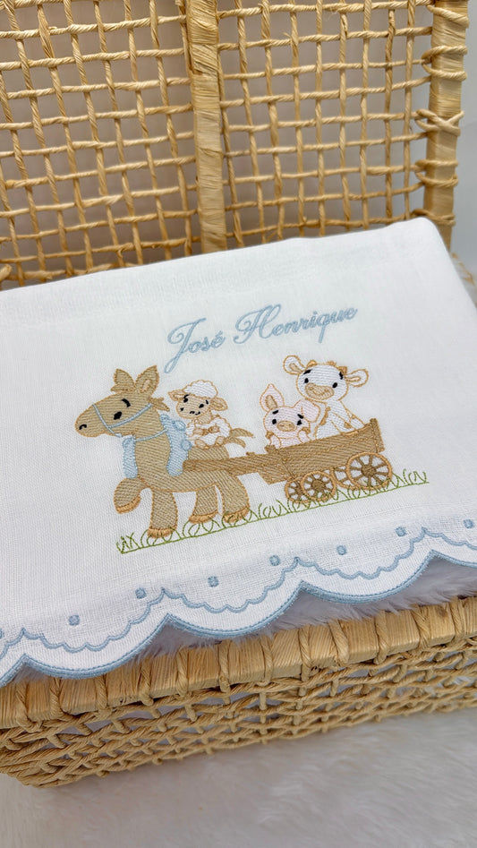 Kit 3 Fraldas Bordadas Charrete dos Animais