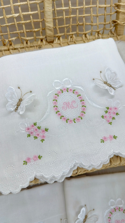 Kit 3 Fraldas Bordadas Brasão Royale Farfalla Pérola