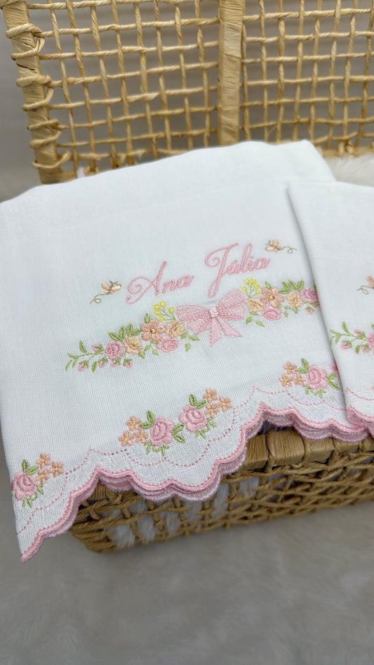 Kit 2 Fraldas Bordadas Laço Petit Jardin
