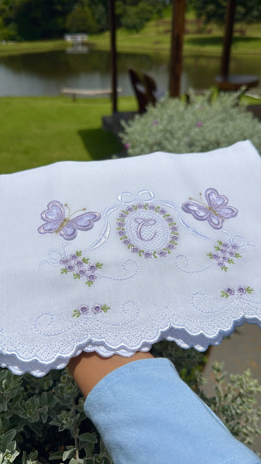 Kit 3 Fraldas Bordadas Brasão Royale Farfalla Lavanda