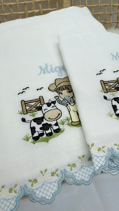 Kit 3 Fraldas Bordadas Encanto da Fazenda