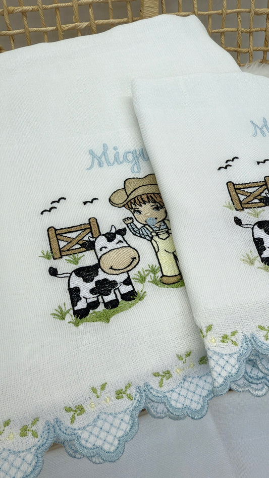 Kit 3 Fraldas Bordadas Encanto da Fazenda